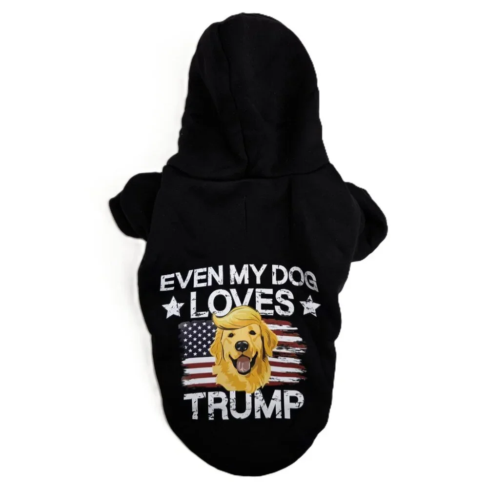 Dog Hoodie Sweatshirt Shirt SMALL Even My Dog Loves Trump US Flag MAGA NEW Black